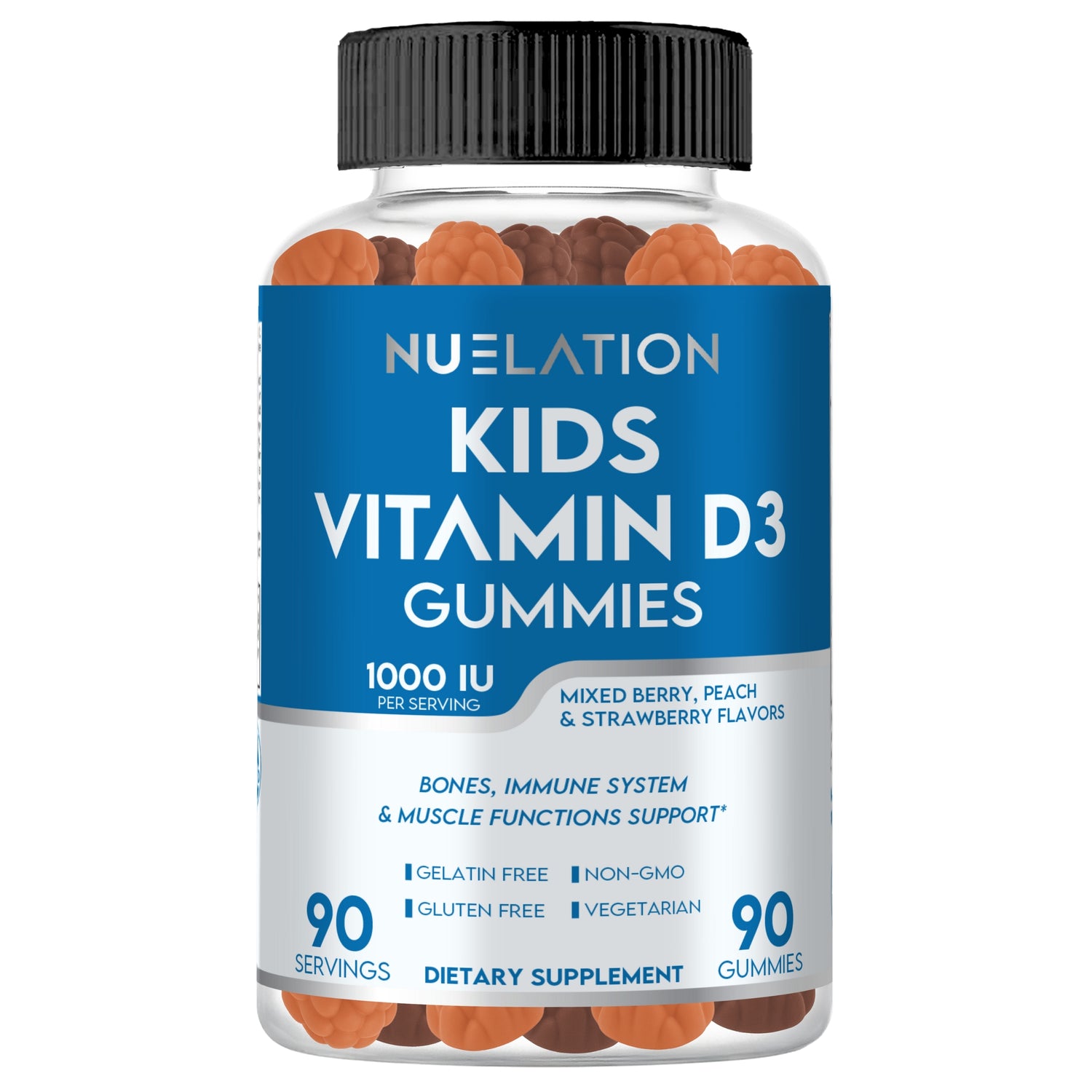 Vitamin D3 Gummies 1000 IU for Kids - 90 Day Supply - Bones, Muscles & Immune Support